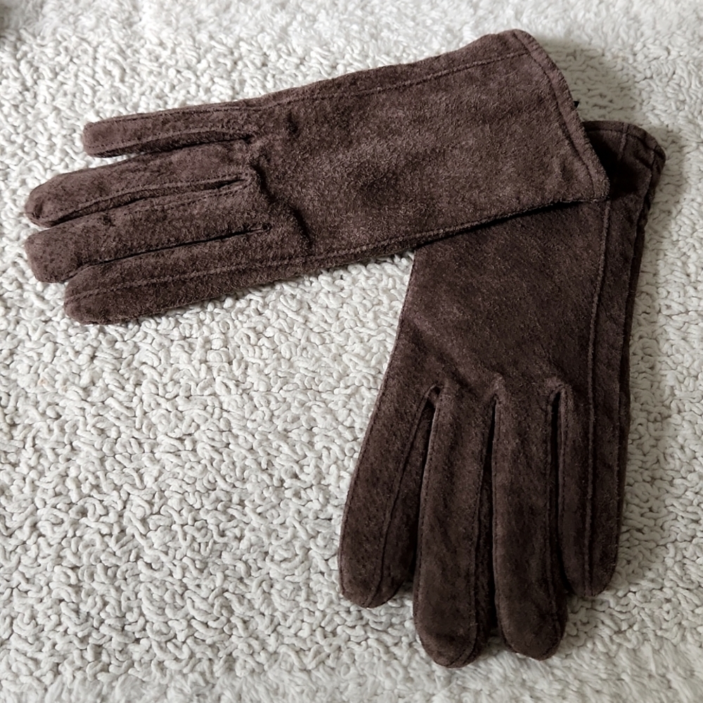 Brown Genuine Leather Suede Gloves